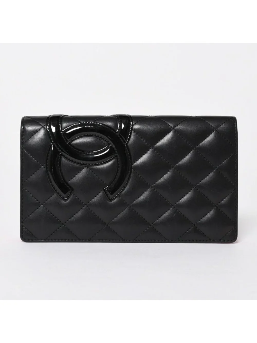 Chanel Cambon Line Wallet CC Logo Patch Calfskin Black Pink Silver